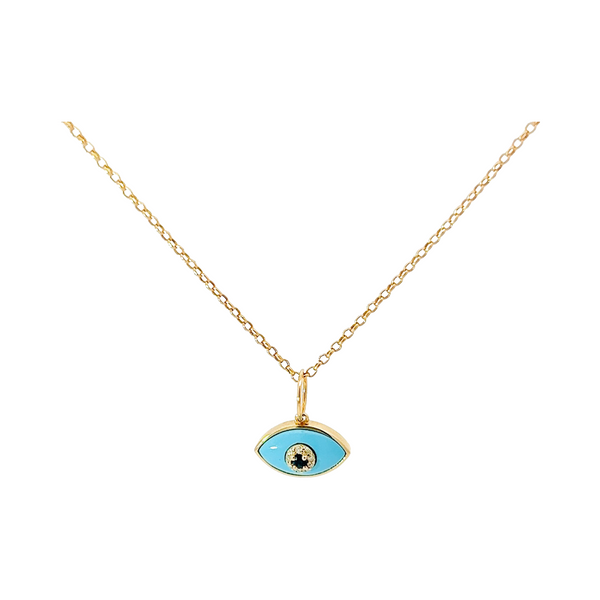 Nazar Blue Enamel Evil Eye Pendant with Diamonds and Sapphire, 14K Gold