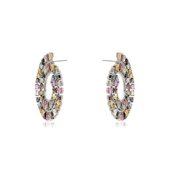 Laelynn Multi Tourmaline and Diamond Earrings, Sterling Silver