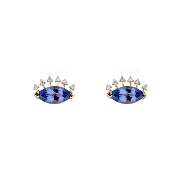 Shamira Evil Eye Sapphire Tanzanite and Diamond Studs, 14k Gold
