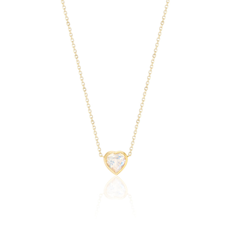 Nami Rainbow Moonstone Heart Necklace, 14k Gold