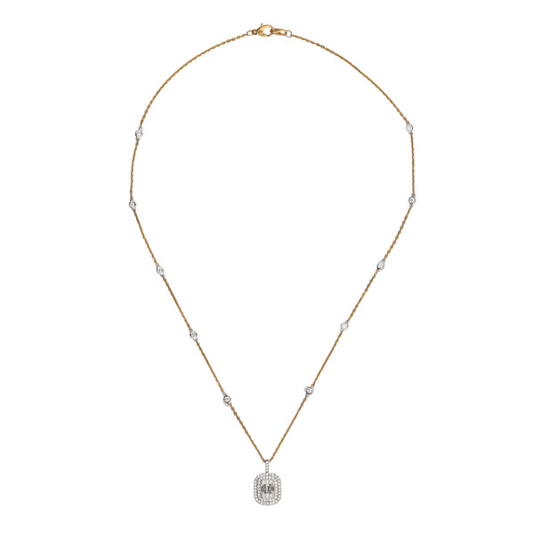Grace Illusion Diamond Pendant on Diamond Bezel Chain, 14K Gold
