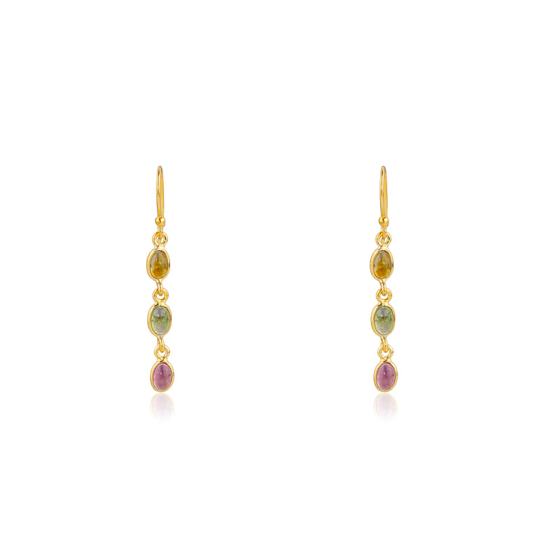Elara Multi Tourmaline Earrings, Gold Vermeil