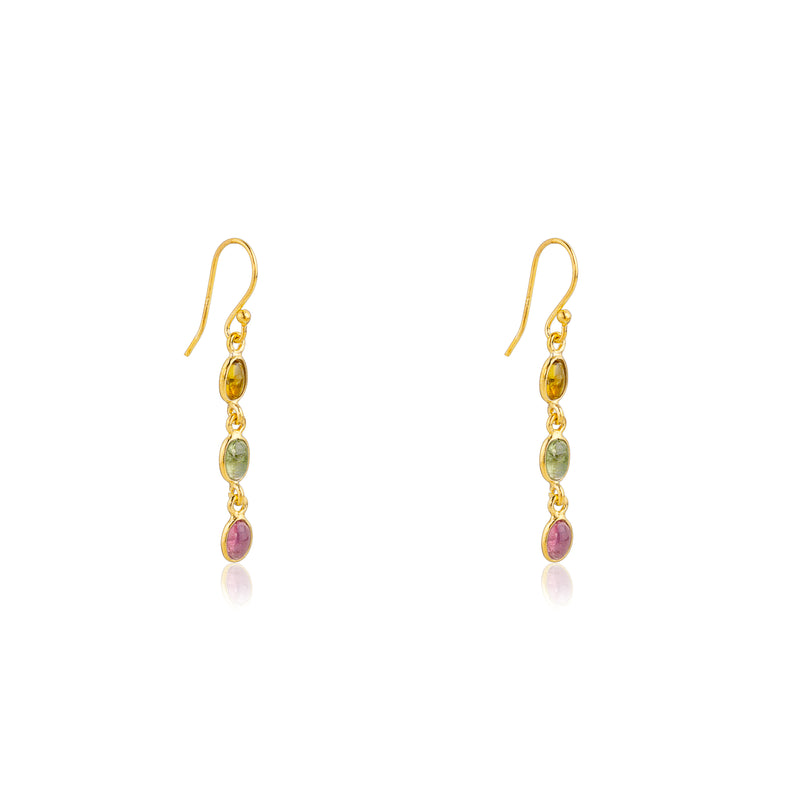 Elara Multi Tourmaline Earrings, Gold Vermeil