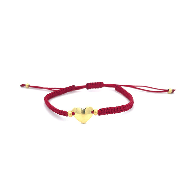 Heart Braided Red Bracelet, Gold Vermeil