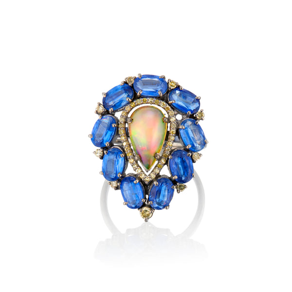 Opal, Tanzanite and Diamond Ring, Sterling Silver