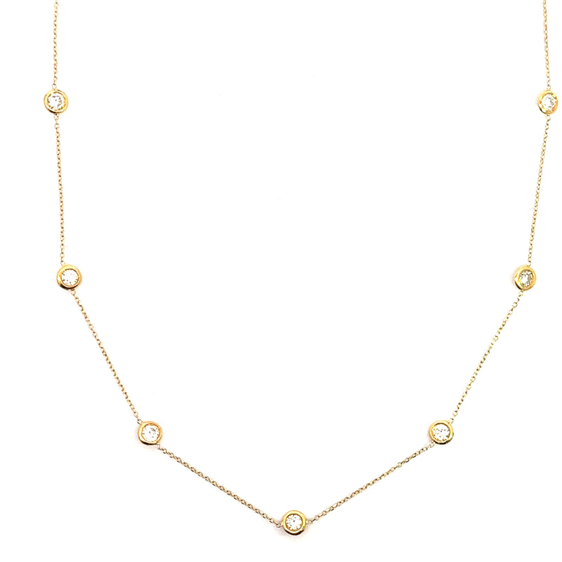 7 Diamond Bezel Necklace,14k Yellow Gold