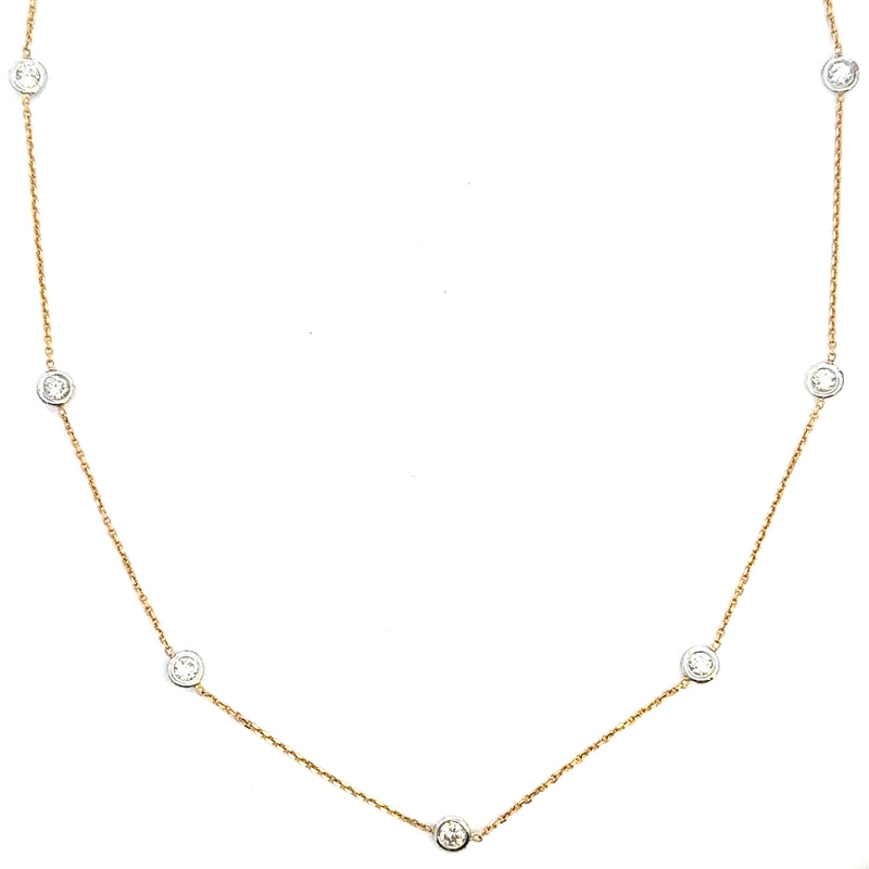 7 Diamond Bezel Necklace,14k Yellow and White Gold