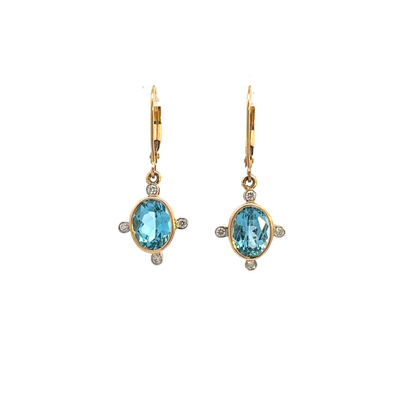 Minah Blue Topaz and Diamond Earrings, 14K Yellow Gold