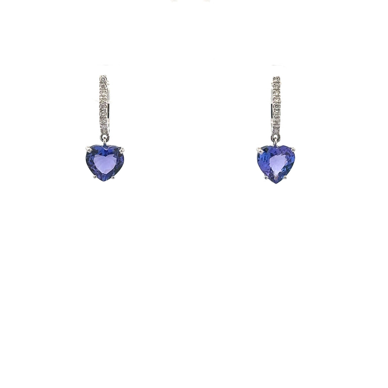 Krishna Tanzanite Heart and Diamond Hoops, 14K White Gold