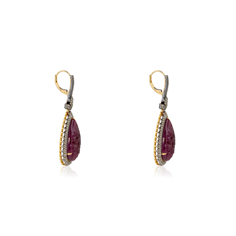 Poppy Ruby and Diamond Earrings, Sterling Silver + 18 K Gold