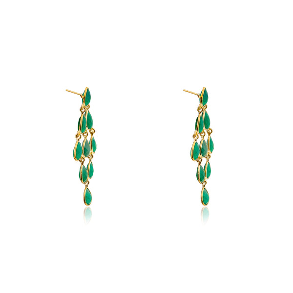 Versha, Green Onyx Chandelier Earrings, Gold Vermeil/Sterling Silver