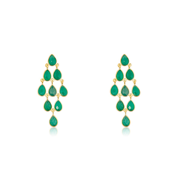 Versha, Green Onyx Chandelier Earrings, Gold Vermeil/Sterling Silver