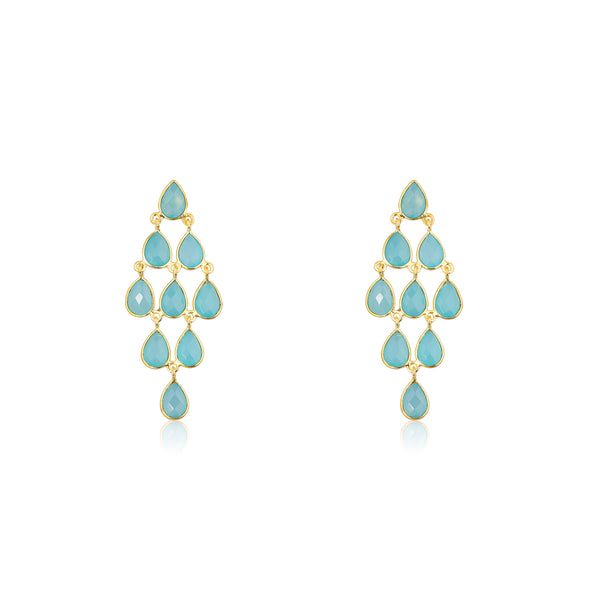 Versha, Blue Chalcedony Chandelier Earrings, Gold Vermeil / Sterling Silver