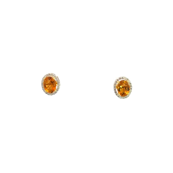 Citrine and Diamond Studs, 14K Yellow Gold