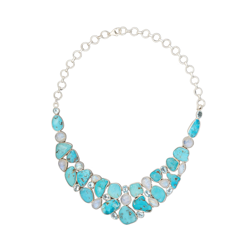 Nerina Turquoise, Blue Topaz and Moonstone Necklace, Sterling Silver