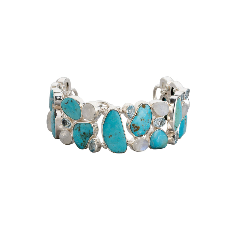 Nerina Turquoise, Blue Topaz and Moonstone Bracelet, Sterling Silver