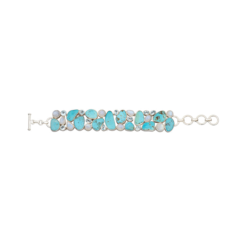 Nerina Turquoise, Blue Topaz and Moonstone Bracelet, Sterling Silver