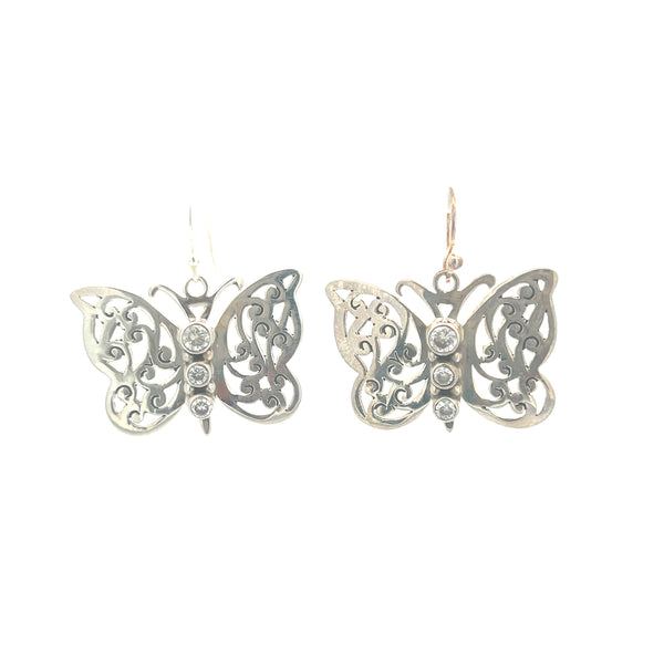 Butterfly CZ Earrings, Sterling Silver