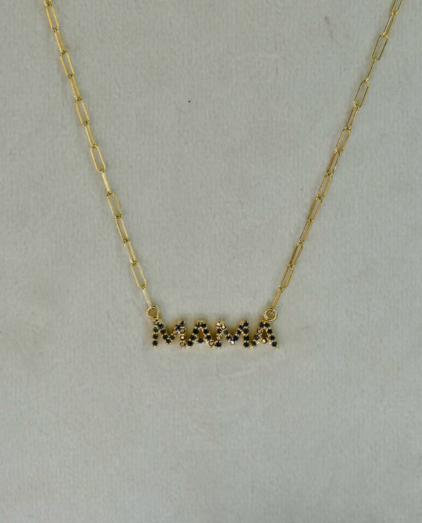 Mama Black Diamond Necklace,14k Gold
