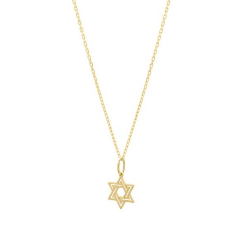 Star Of David Necklace Double Line 14k Gold