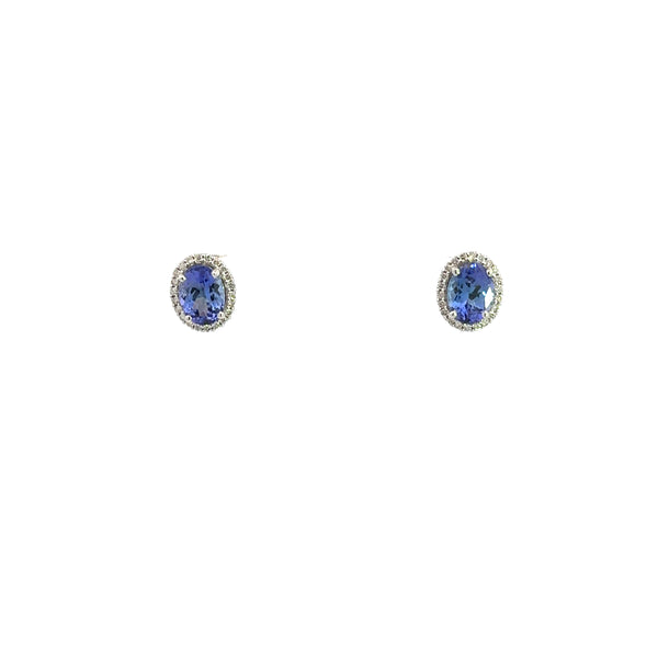 Krishna Oval Tanzanite and Diamond Studs, 14K White Gold