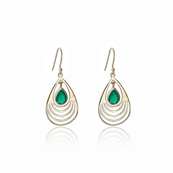 Baila Green Onyx Earrings, Gold Vermeil