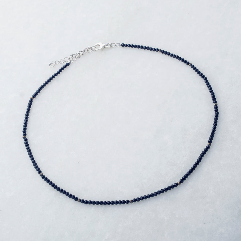 Black Spinel and Pyrite, Single Strand Choker Sterling Silver