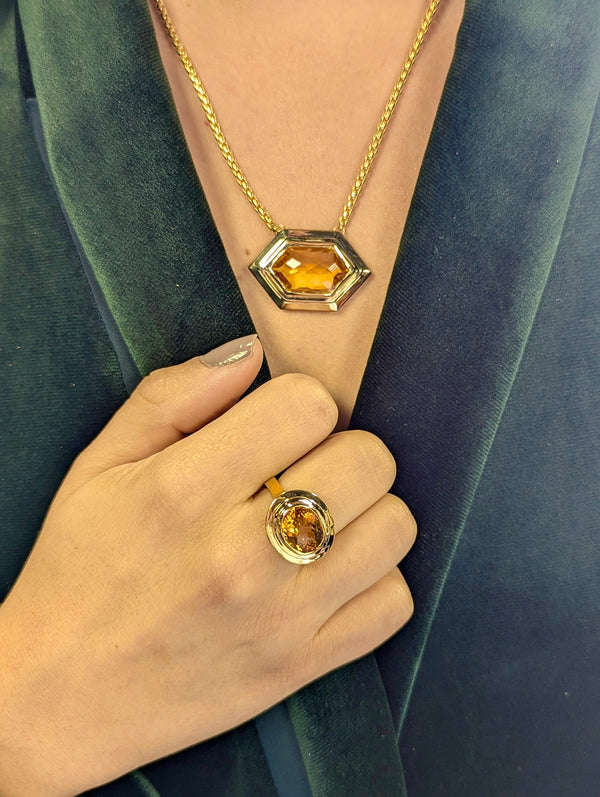 Akari Citrine Necklace, 14k Gold