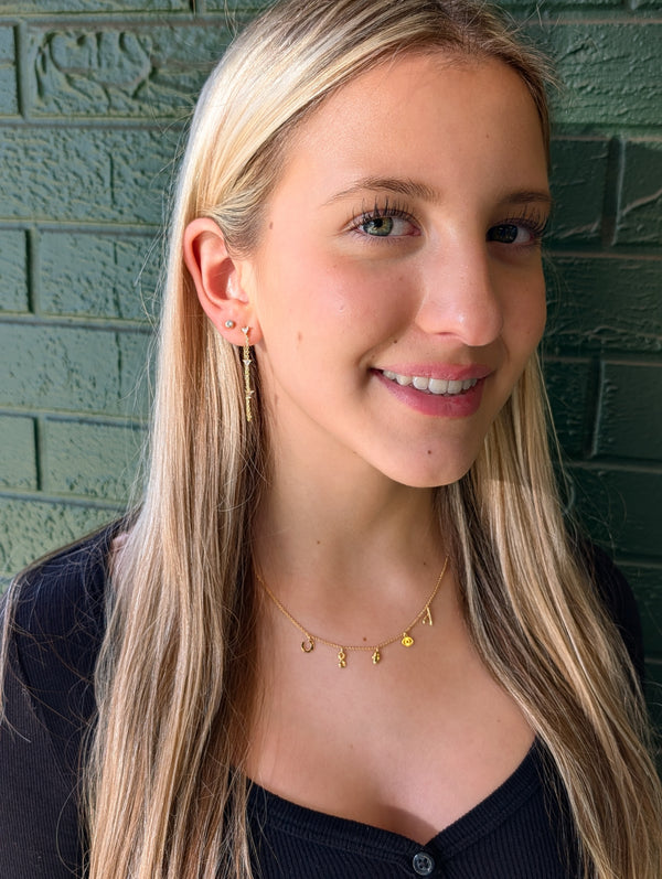 Eira CZ Triangle Chain Studs, Gold Vermeil