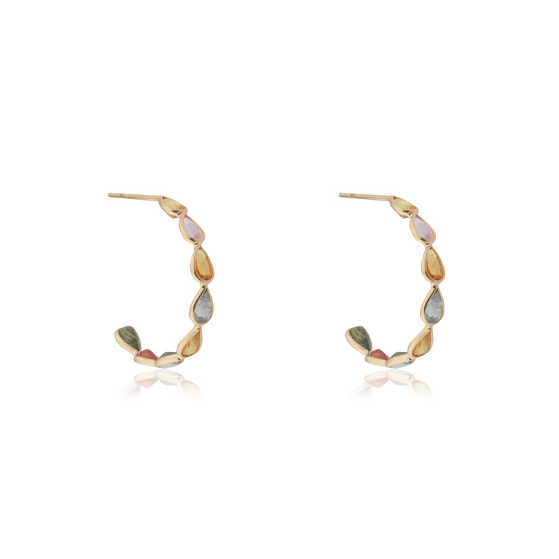 Flora Multi Sapphire Hoops, 18k Gold