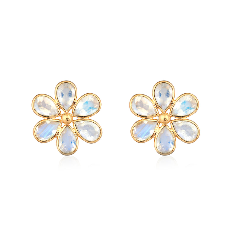 Flora Rainbow Moonstone Studs, 18k Gold