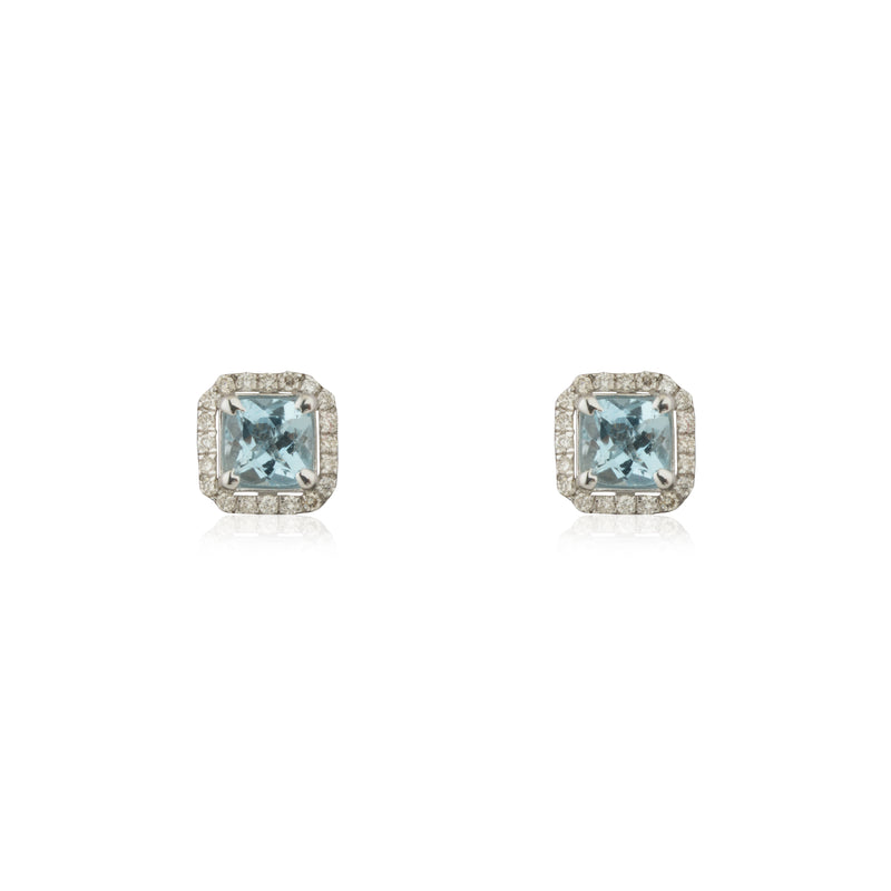 Freya Aquamarine and Diamond Studs, 14k White Gold