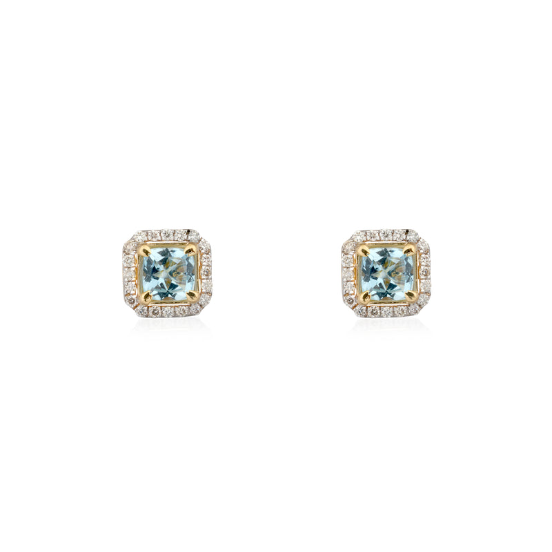 Freya Aquamarine and Diamond Studs, 14k White Gold