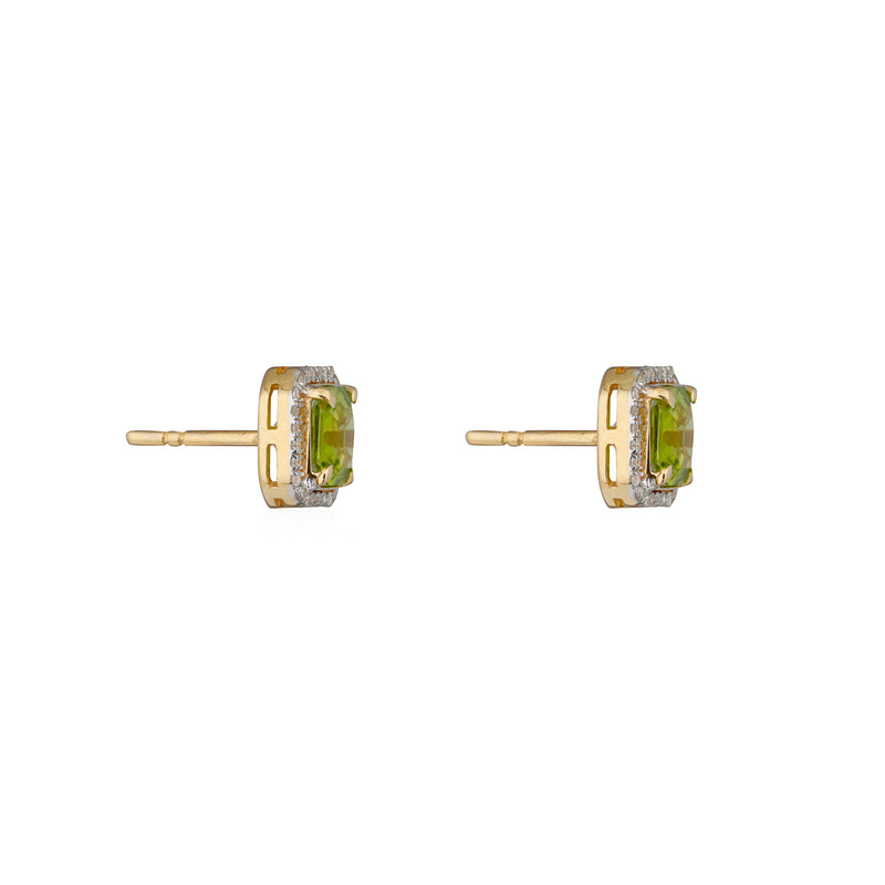 Freya Peridot and Diamond Studs, 14k Yellow Gold