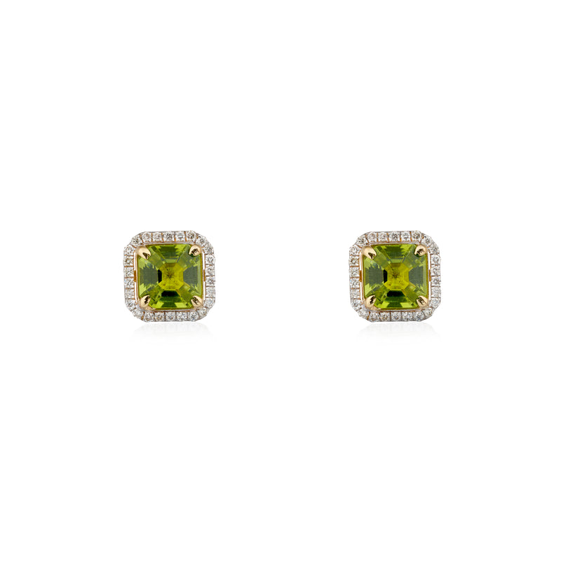 Freya Peridot and Diamond Studs, 14k Yellow Gold