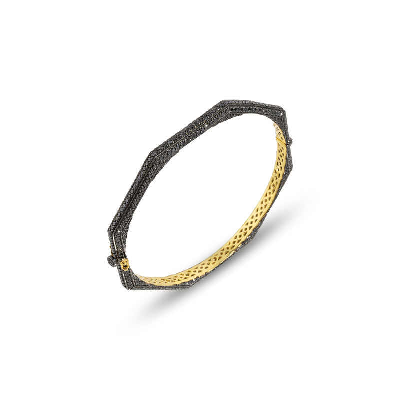 Hikari Octagon Black Diamond Bangle, Sterling Silver+ 18k