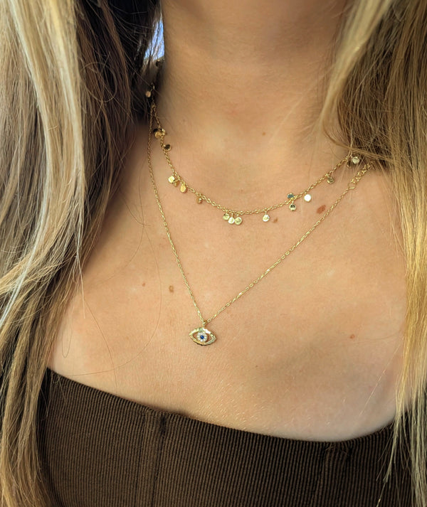 Mini CZ Evil Eye Necklace, Gold Vermeil