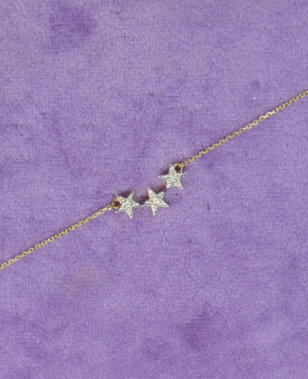 Sitara 3 Star Diamond Necklace, 14k Gold