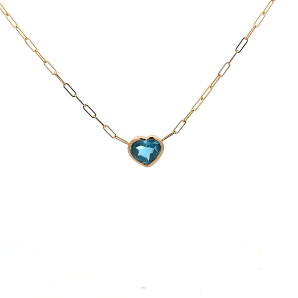 Nami Blue Topaz Heart Necklace, 14k Gold