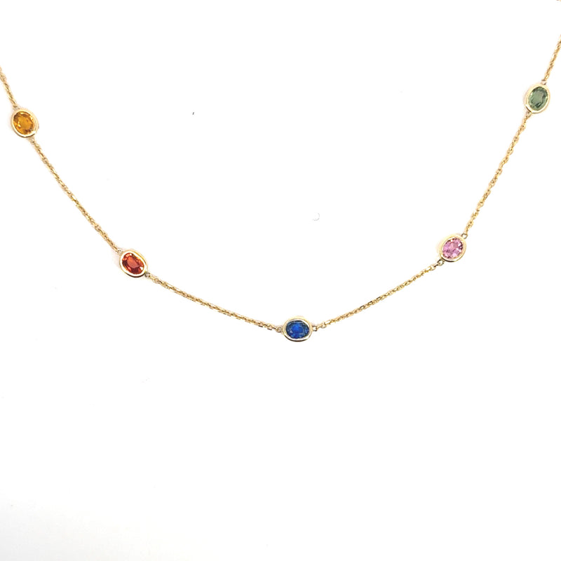 Radha Multi Sapphire Necklace, 14k Gold