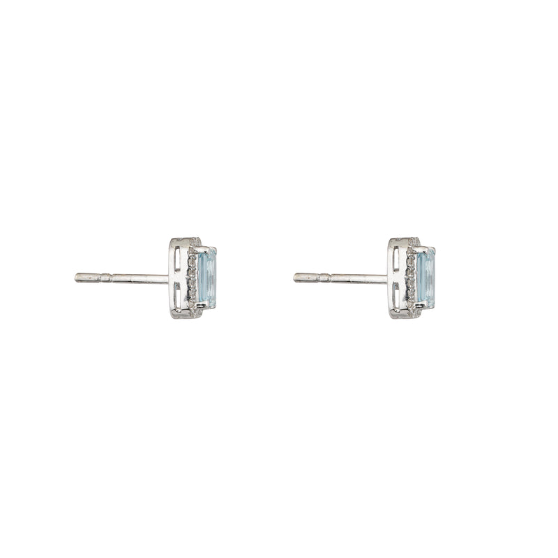 Lani Aquamarine and Diamond Studs, 14k White Gold