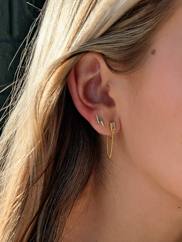 Liv CZ Chain Studs, Gold Vermeil