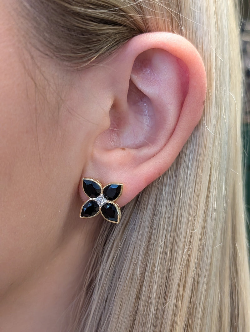 Mireya Diamond and Black Spinel Drop Studs, 14K Yellow Gold