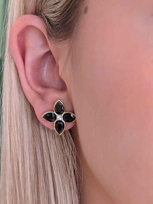 Mireya Diamond and Black Spinel Drop Studs, 14K Yellow Gold