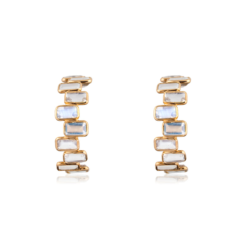 Quinn Rainbow Moonstone Hoops, 18K Yellow Gold