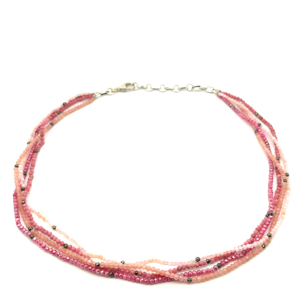 Tris, 4-Stand Pink Gemstone Beaded Necklace