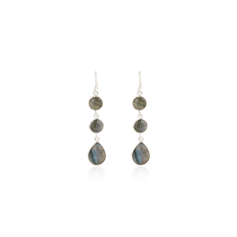 Kai, 3 Stone Drop Earrings, Sterling Silver