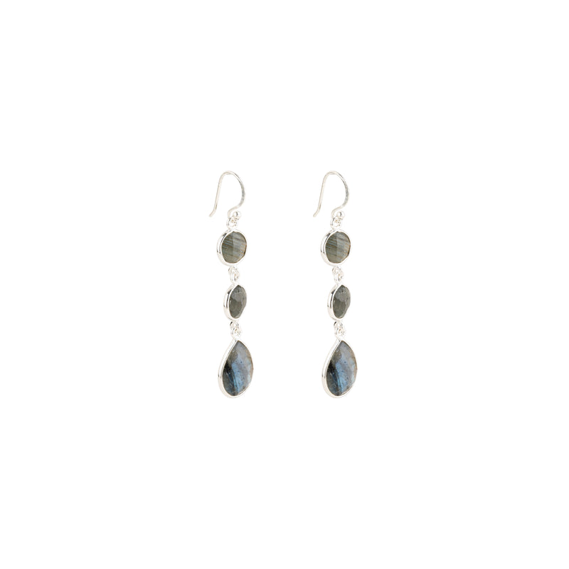 Kai, 3 Stone Drop Earrings, Sterling Silver