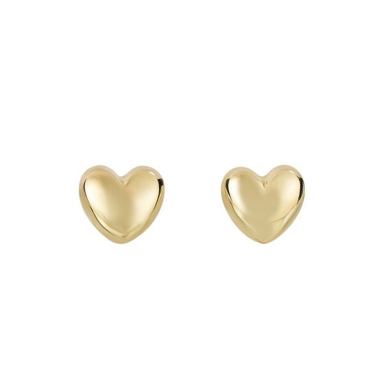Puffy Heart Stud Earrings, 14K Yellow Gold