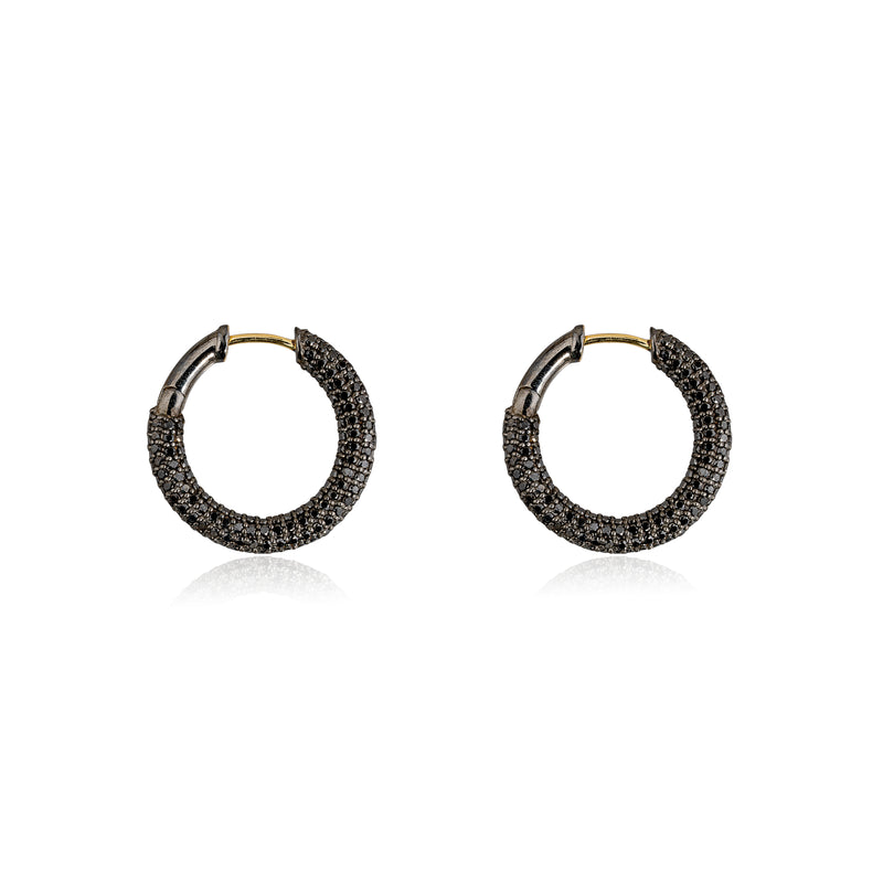 Azumi Black Diamond Hoops, Sterling Silver + 18k Gold